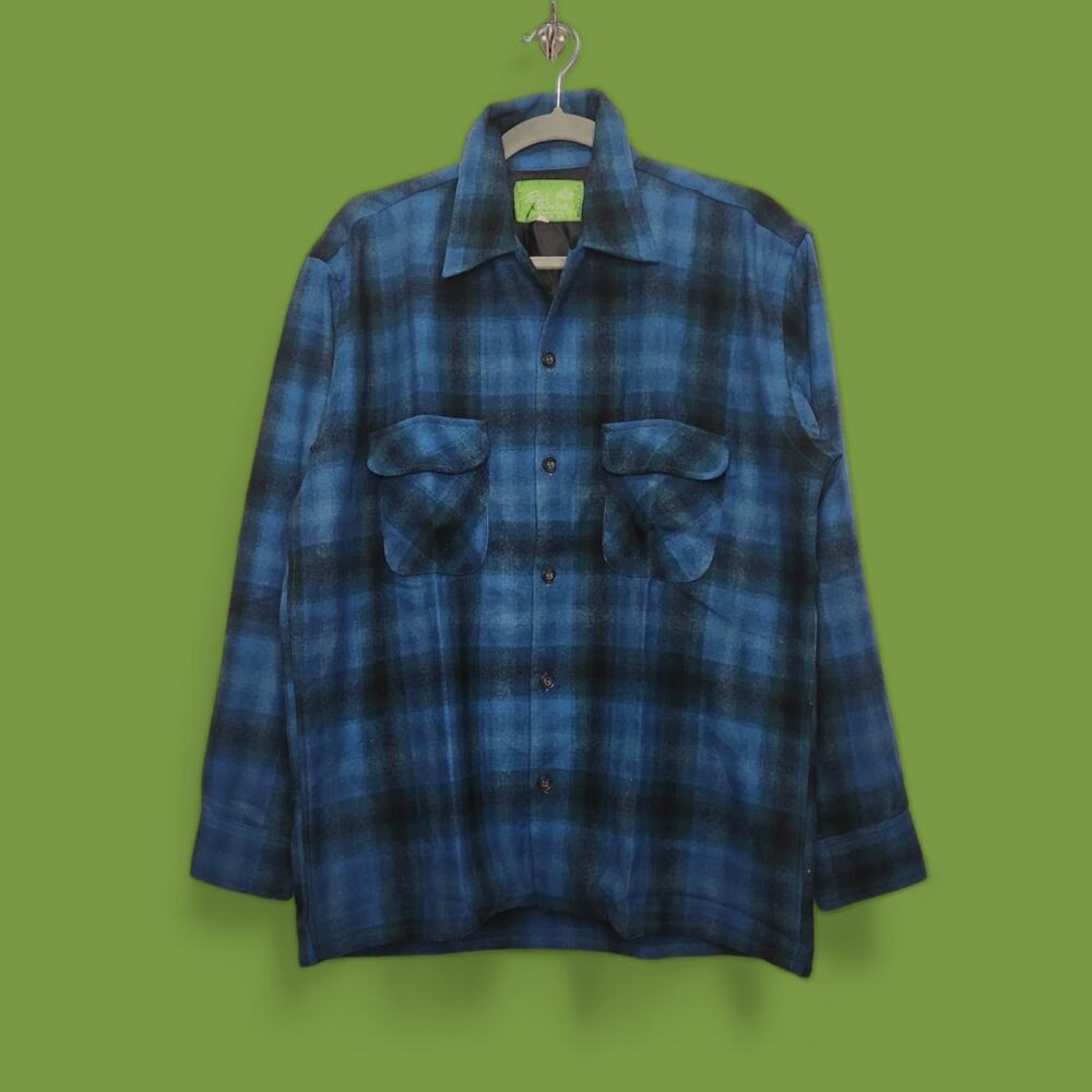 NWOT Pacific Woolens Wool Shirt Medium Flannel Blue Loop Collar Dorfman Pacific